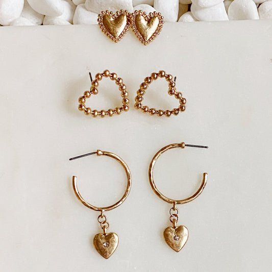 Perfect Heart Earrings - 3 Set