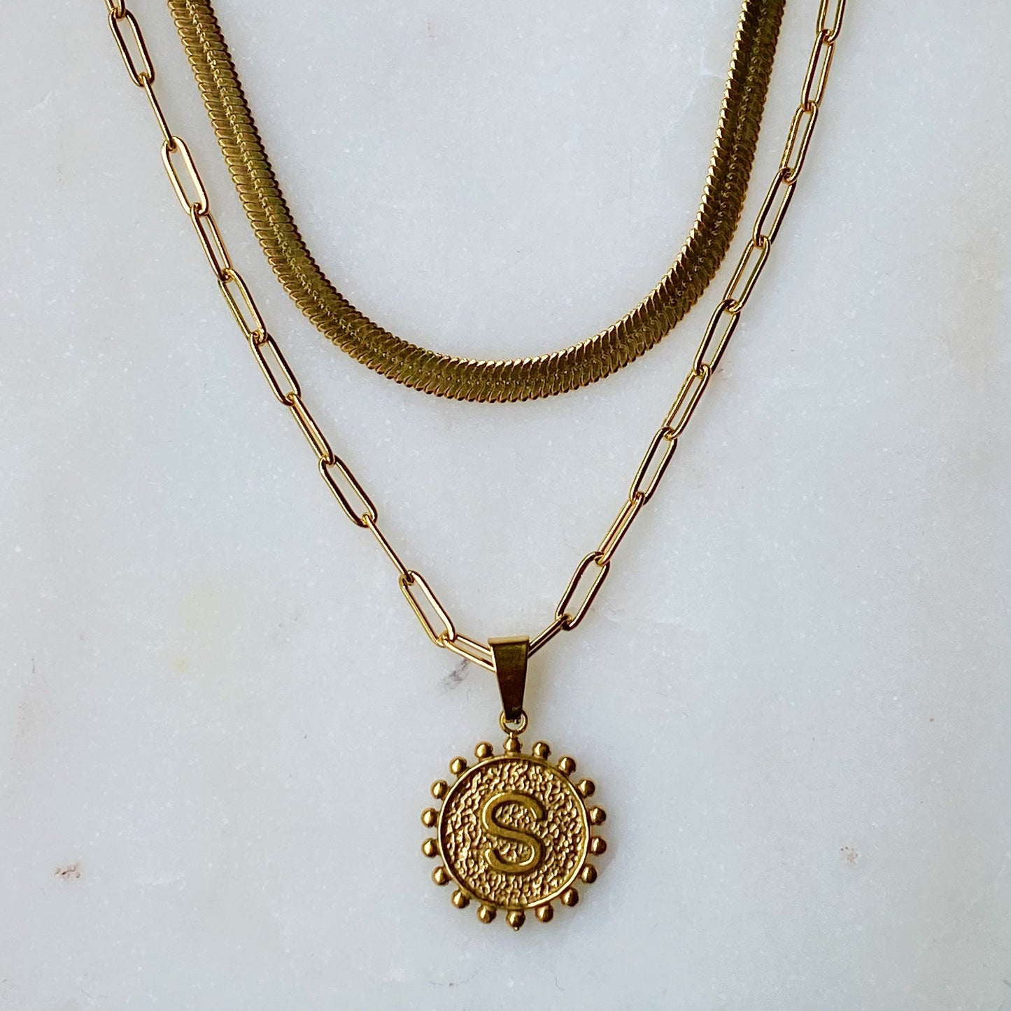 Paired Chain & Initial Pendant