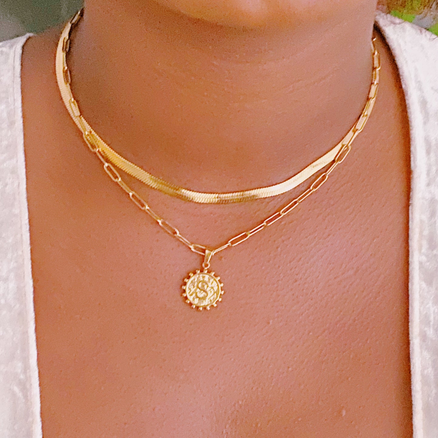 Paired Chain & Initial Pendant