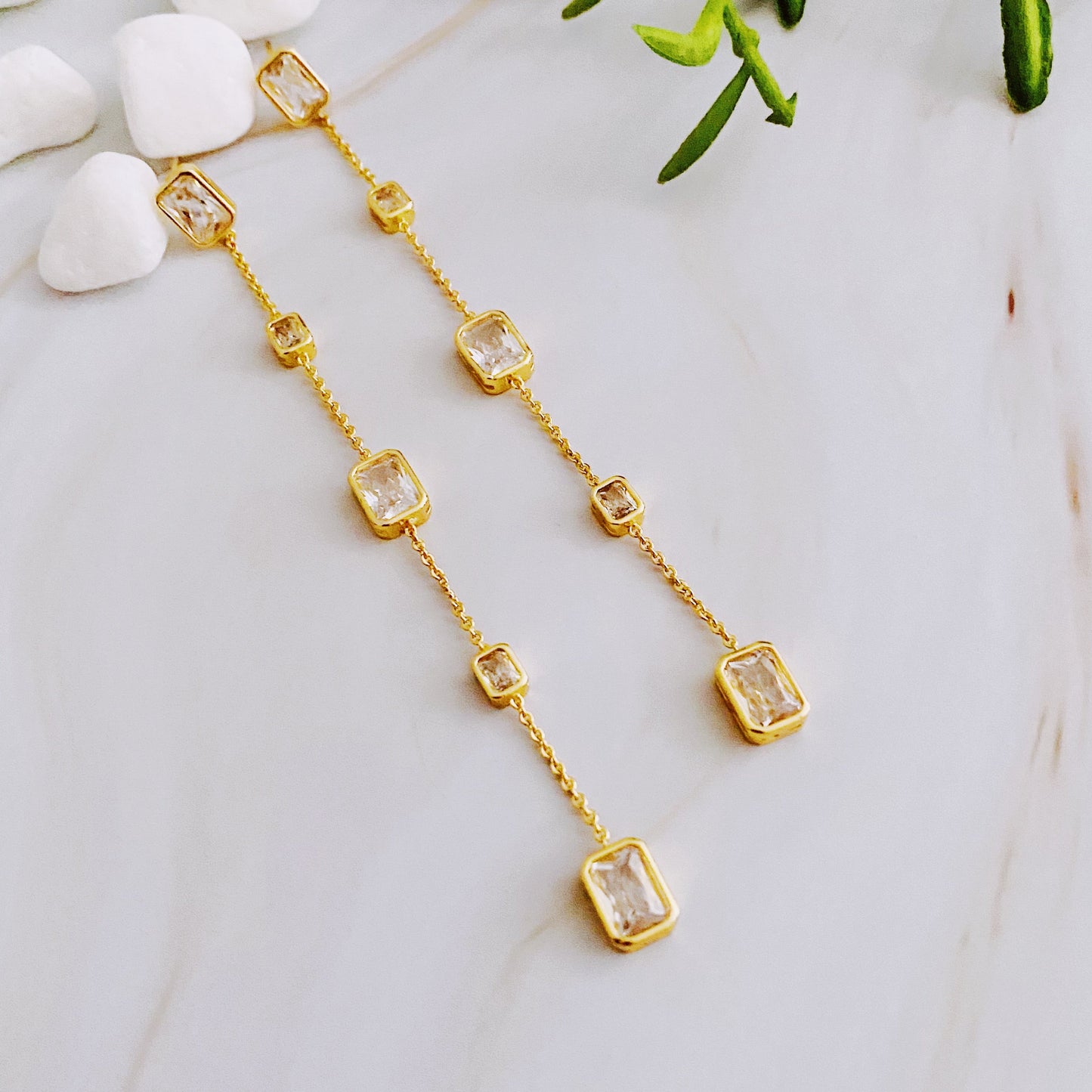 Gem Frame Drop Earrings