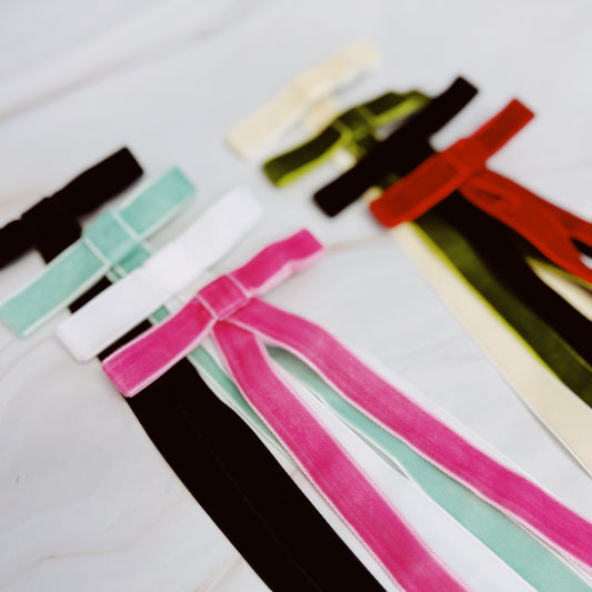Skinny Velvet Bow Clip - 4 Set