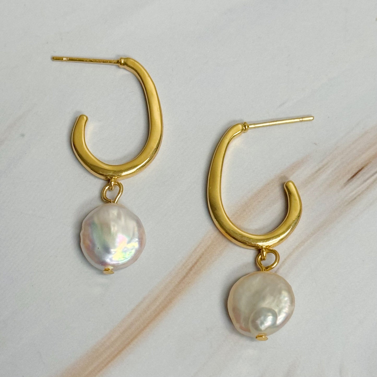 Pearl Dangle Hoops