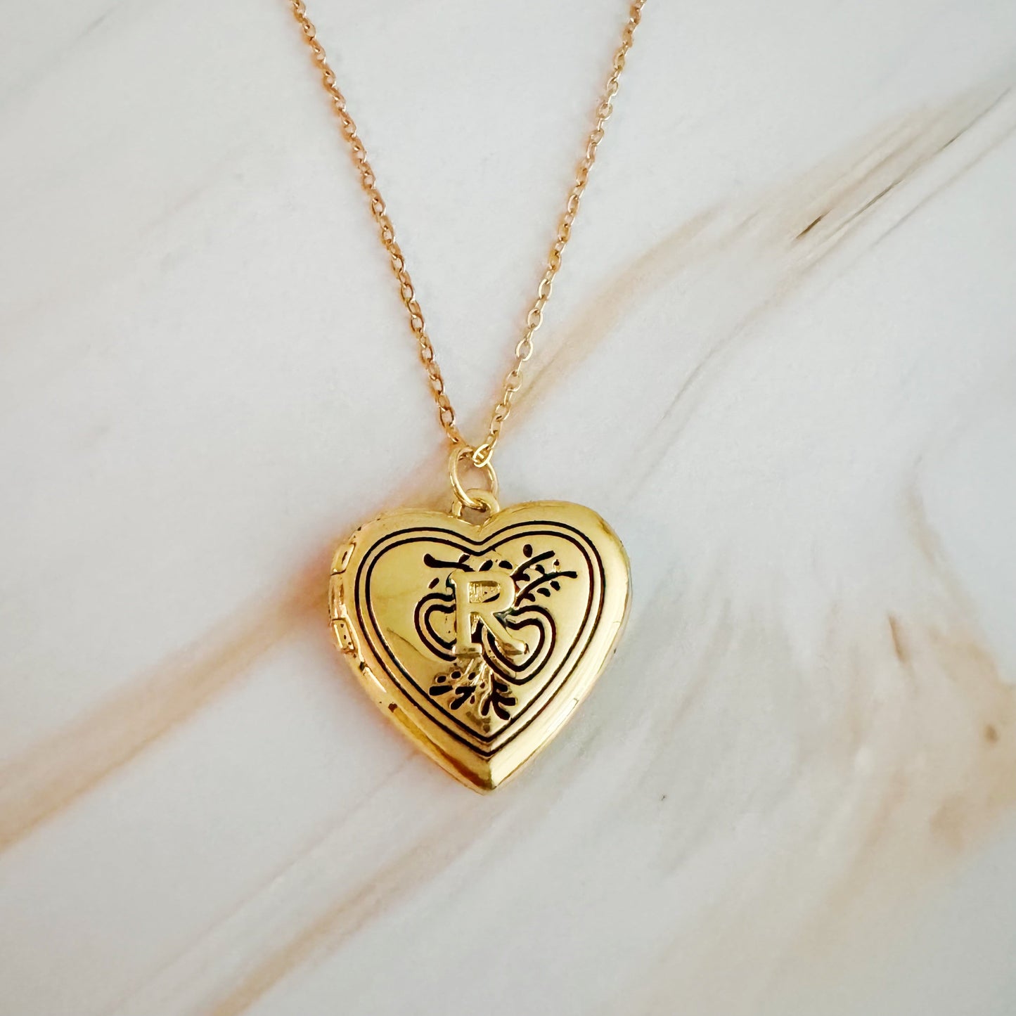 Vintage Heart Initial Locket