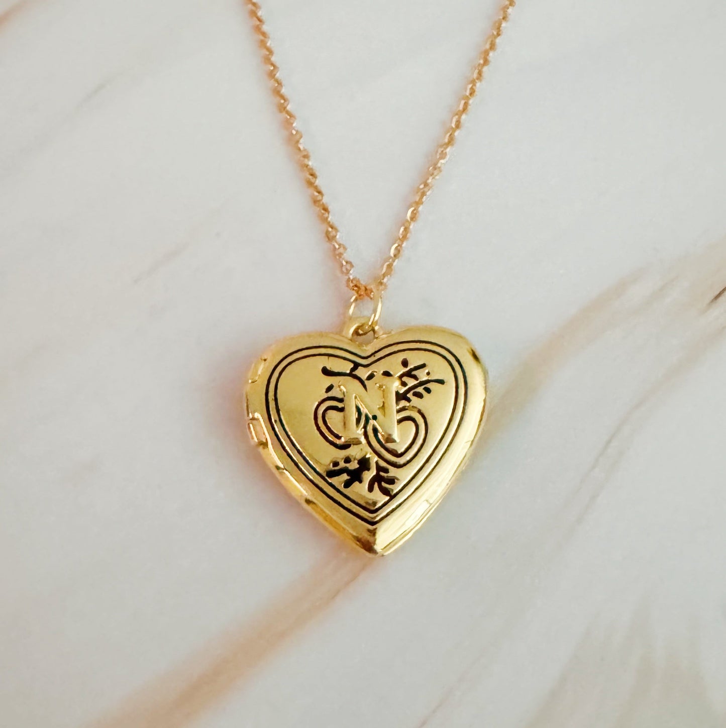 Vintage Heart Initial Locket