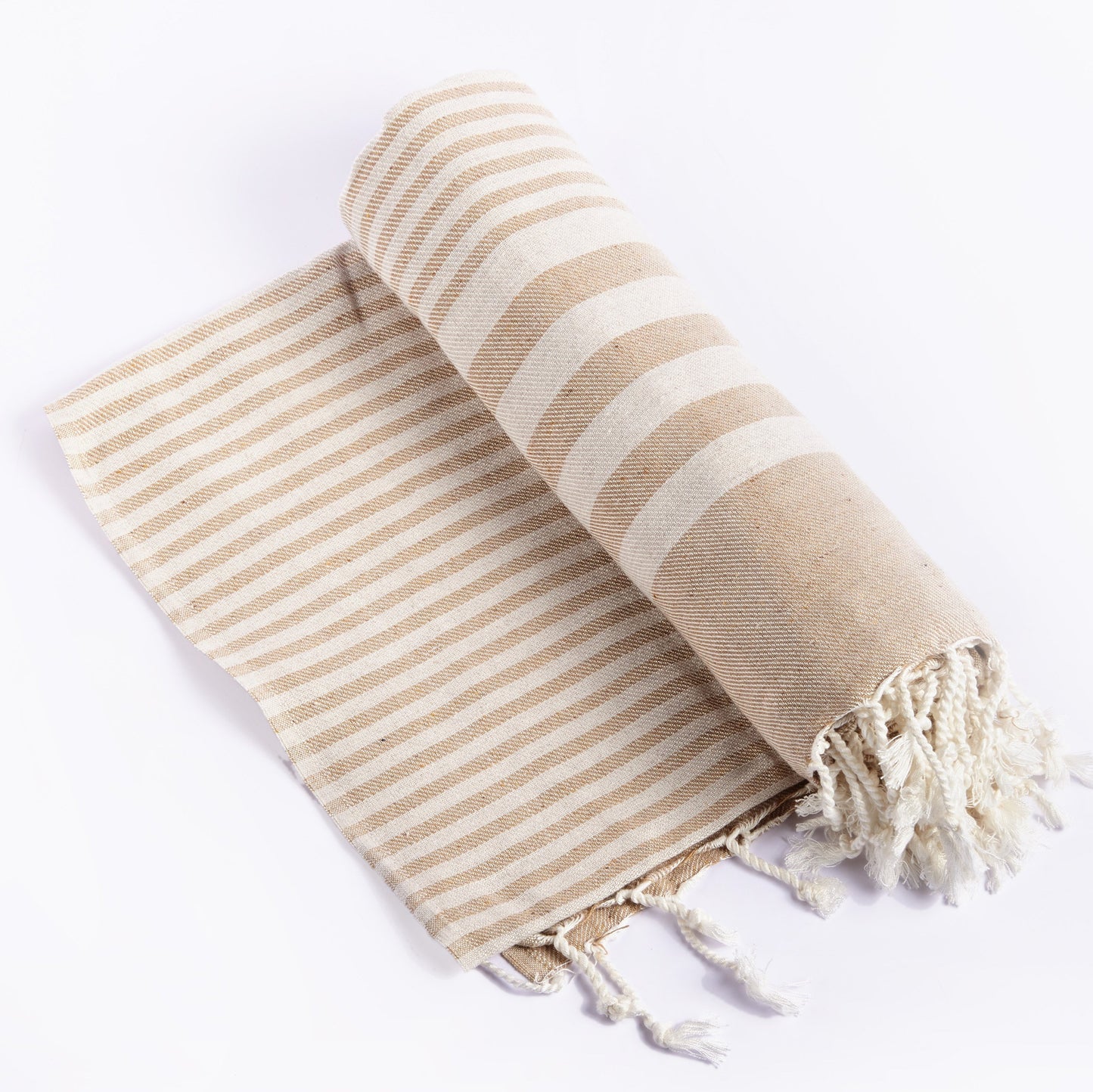 Beige Fethiye Striped Throw Blanket