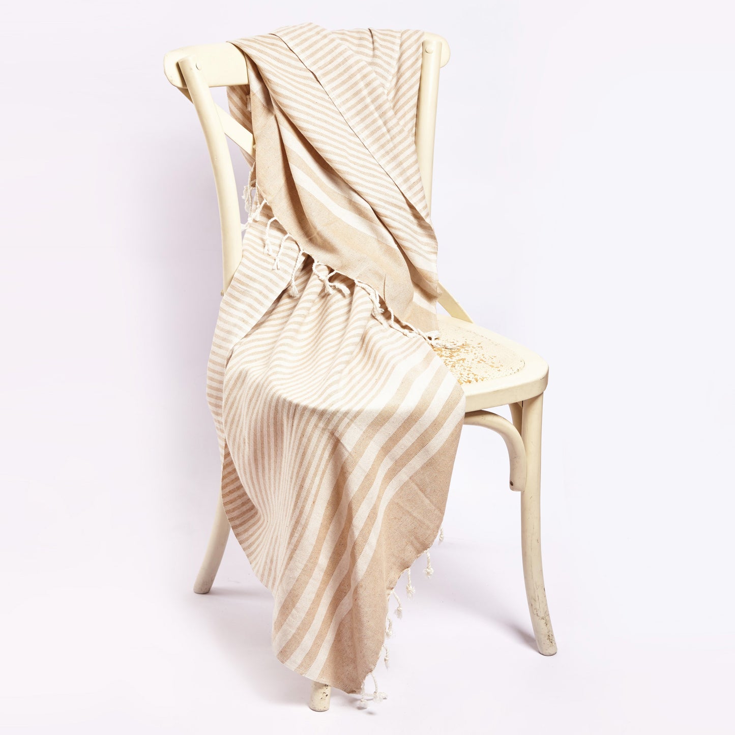 Beige Fethiye Striped Throw Blanket