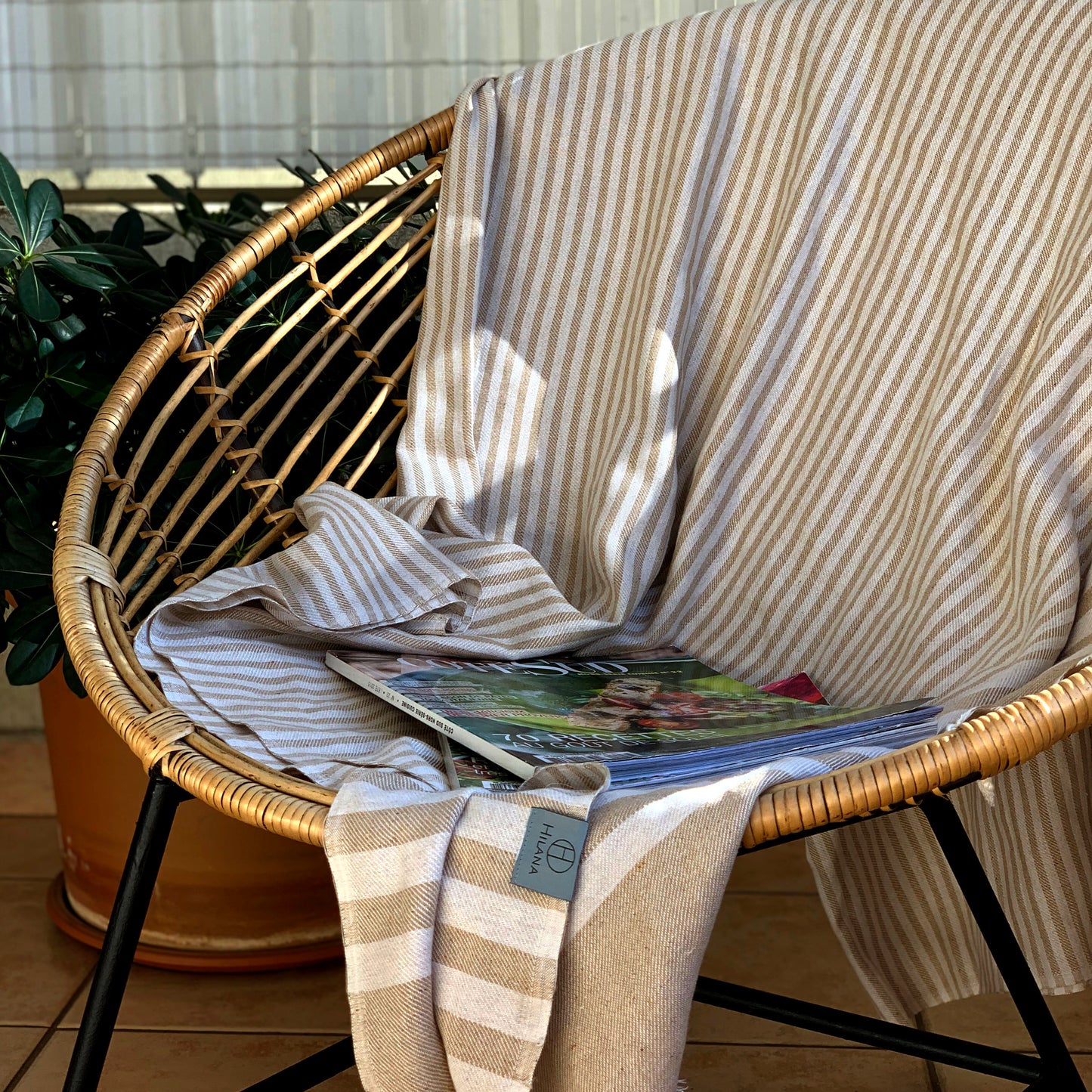 Beige Fethiye Striped Throw Blanket