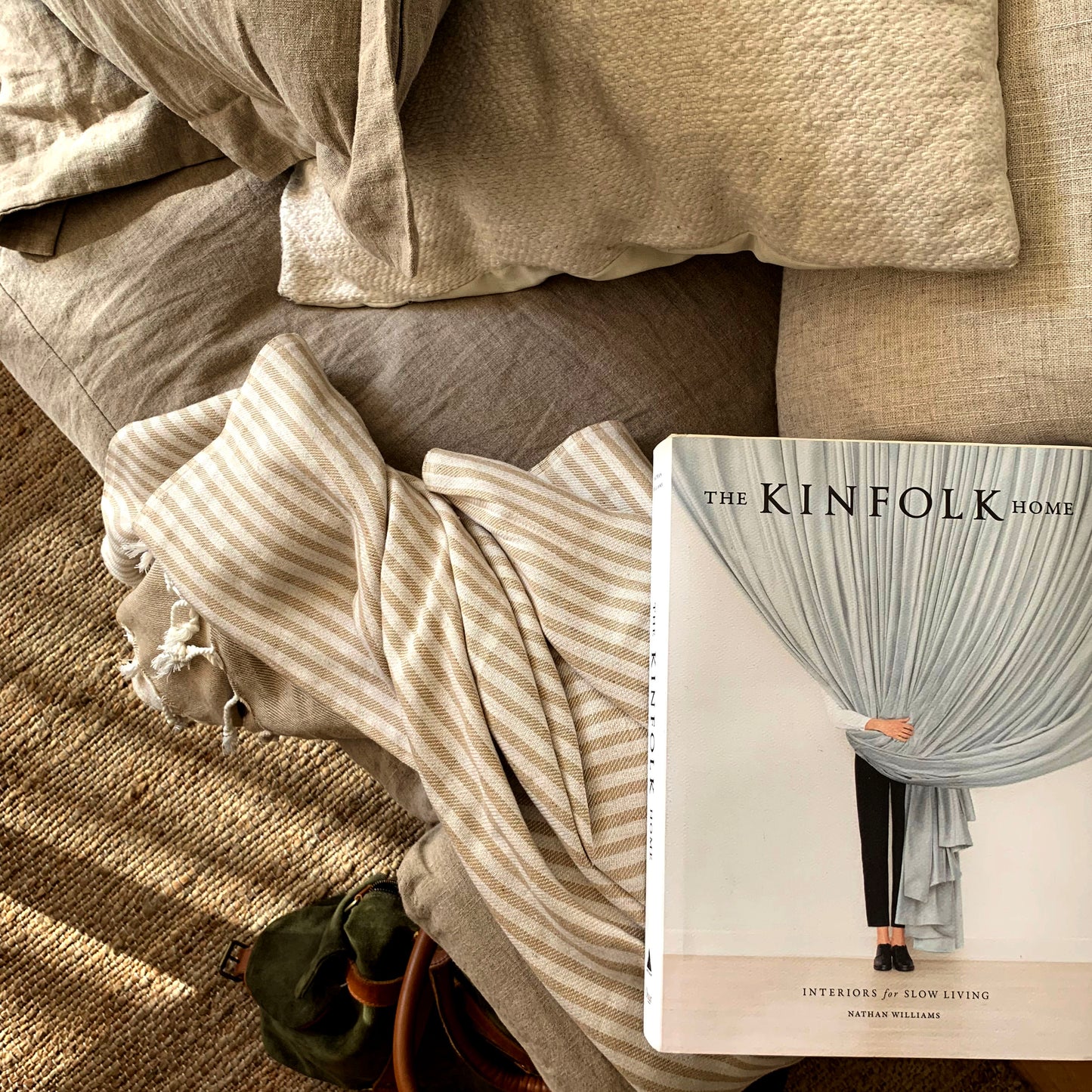 Beige Fethiye Striped Throw Blanket