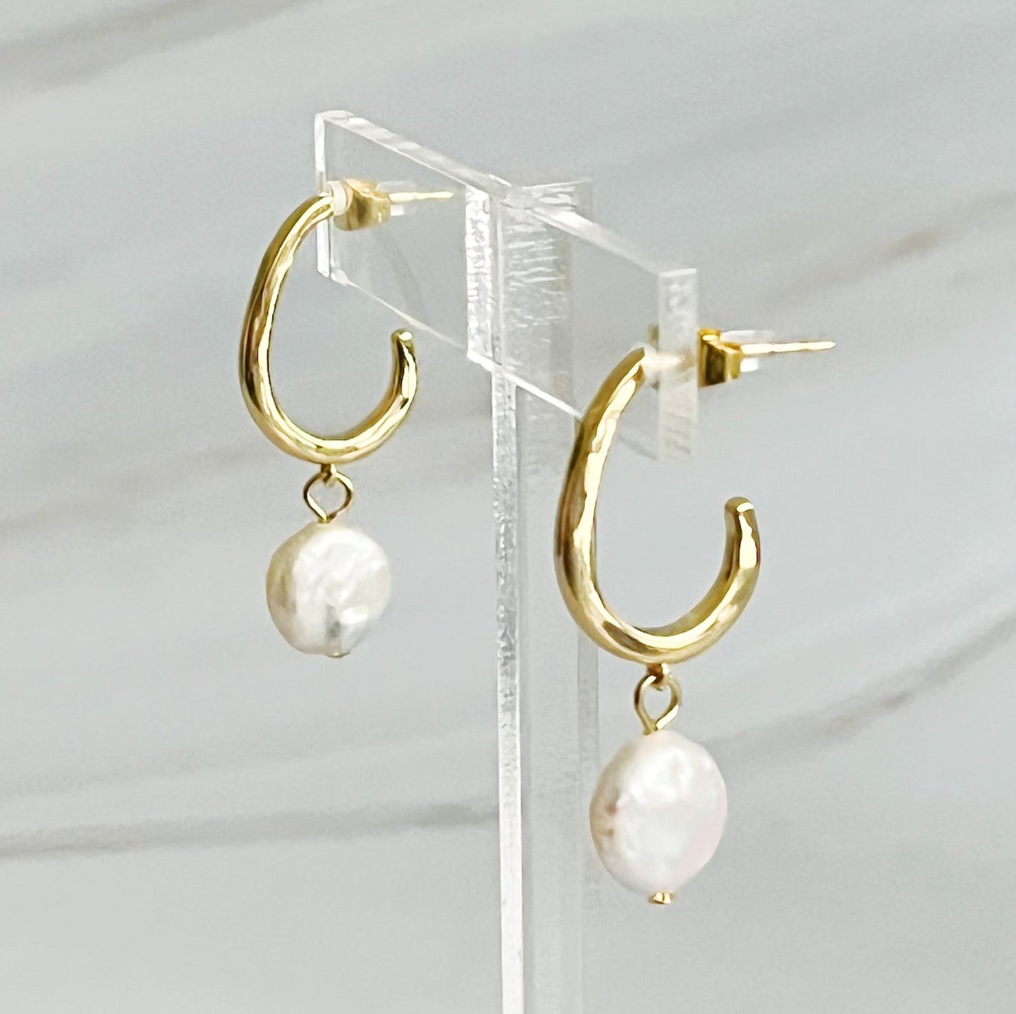 Pearl Dangle Hoops