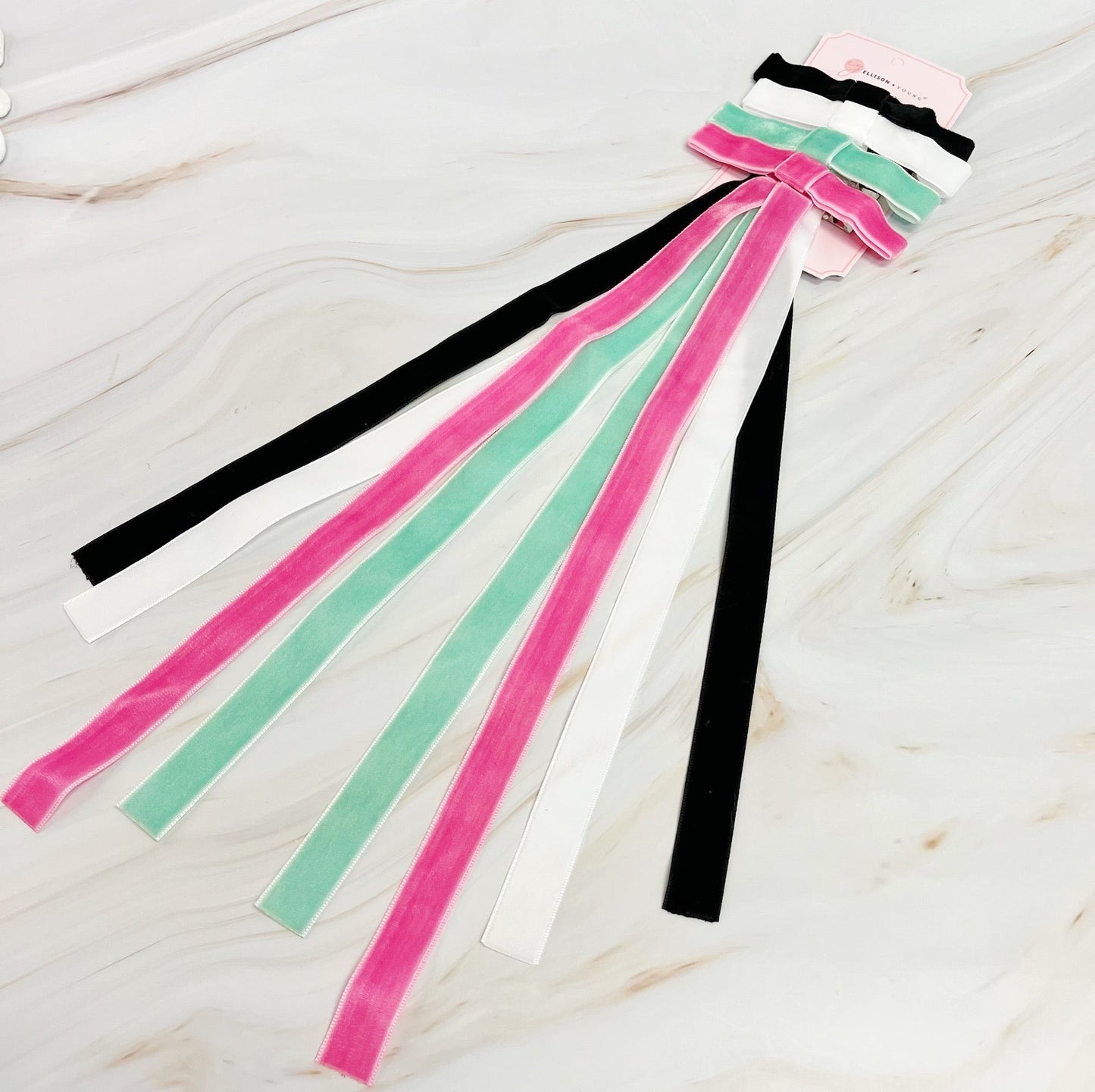 Skinny Velvet Bow Clip - 4 Set