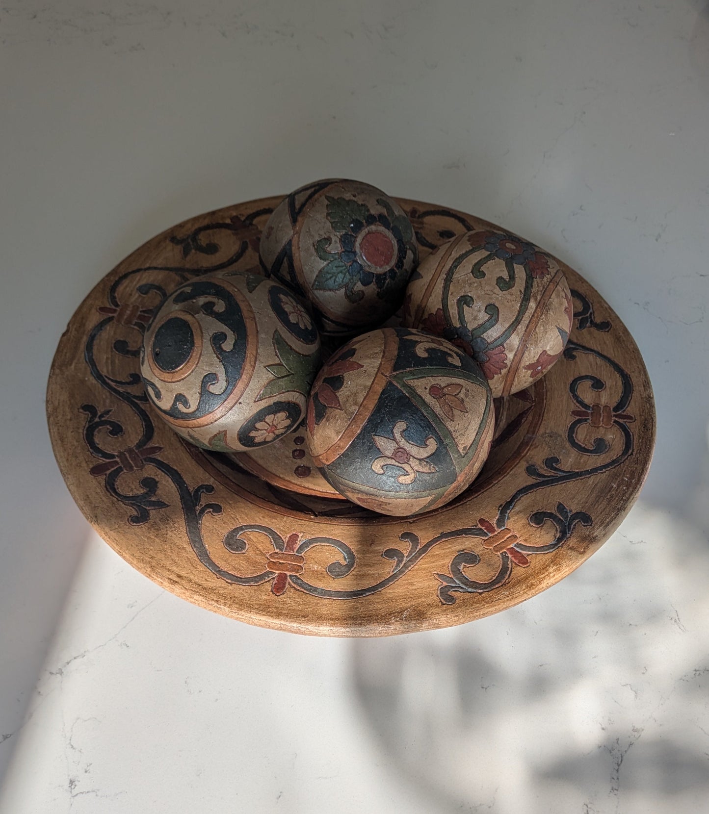 Decorative Folk Art Plate & Orbs