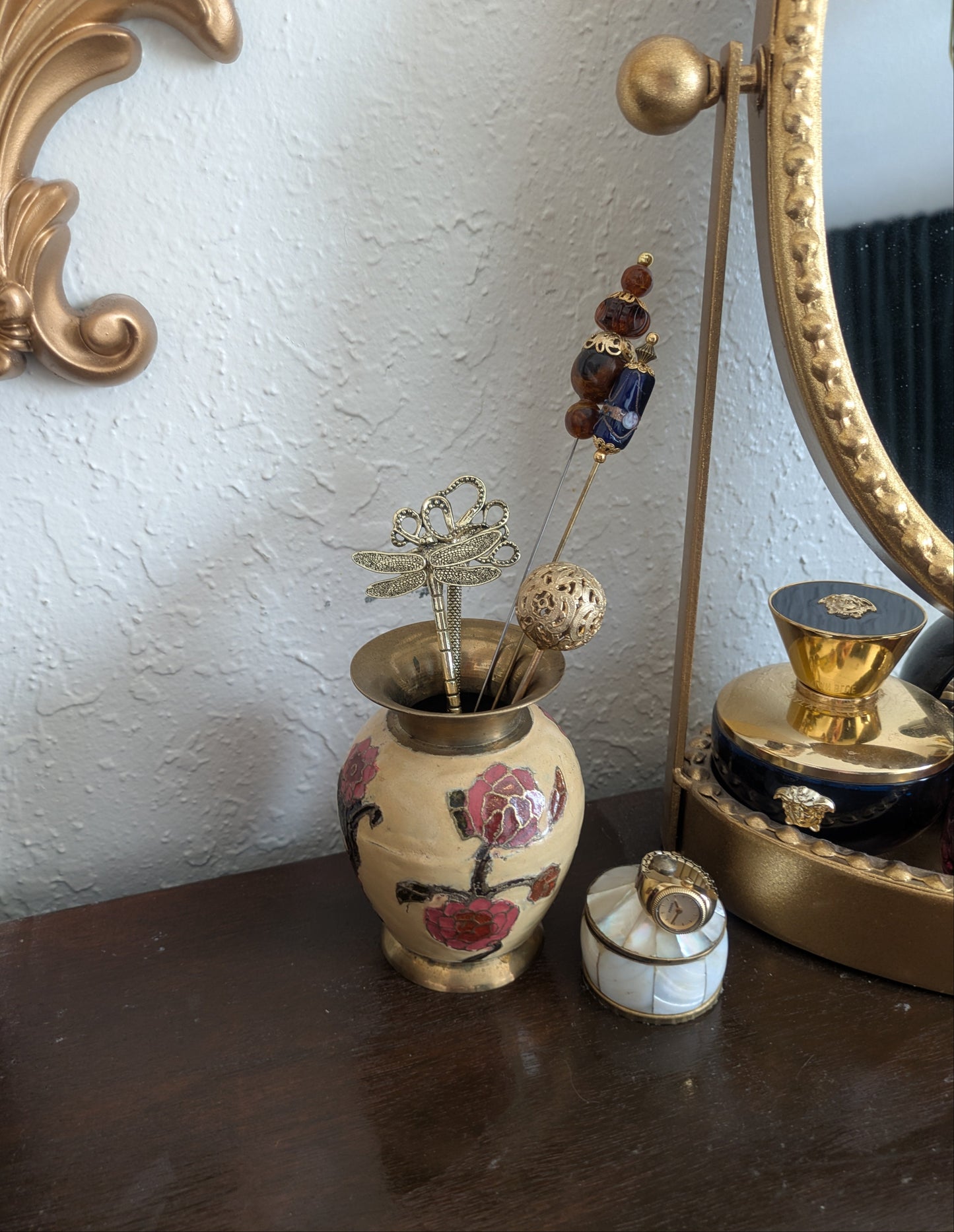 Small Hand Painted Brass Vase