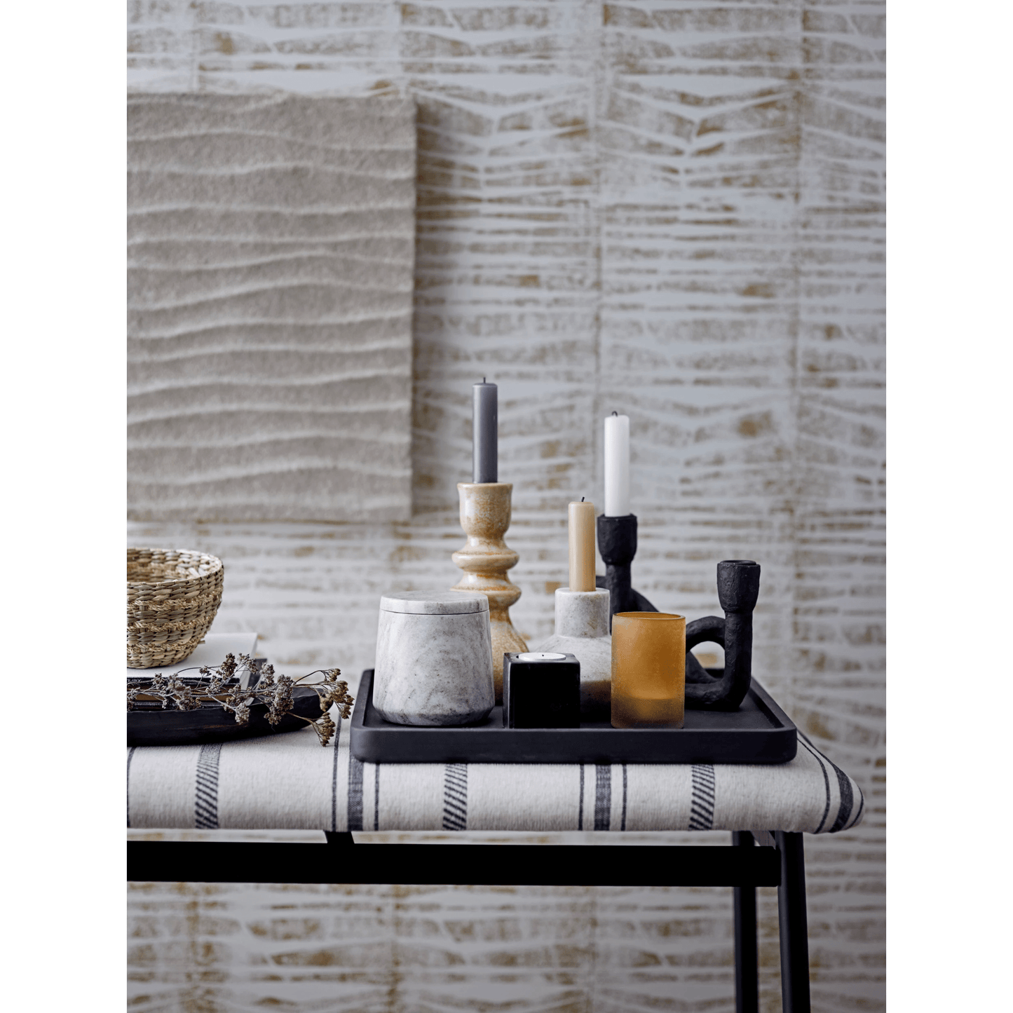 Black Abstract Double Taper Candle Holder