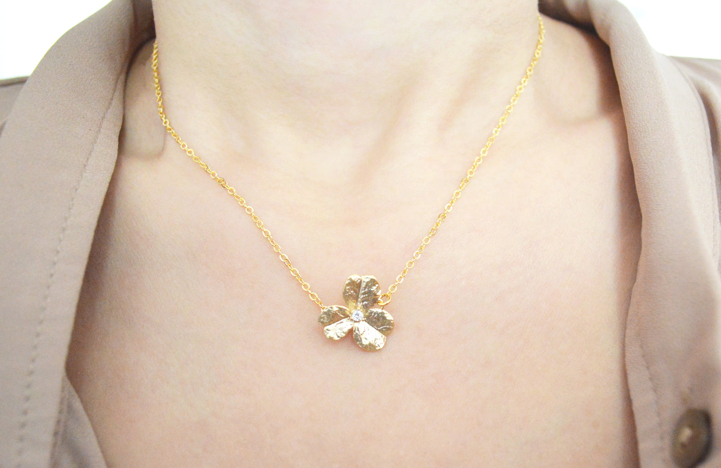 Gold Zirconia Flower Necklace