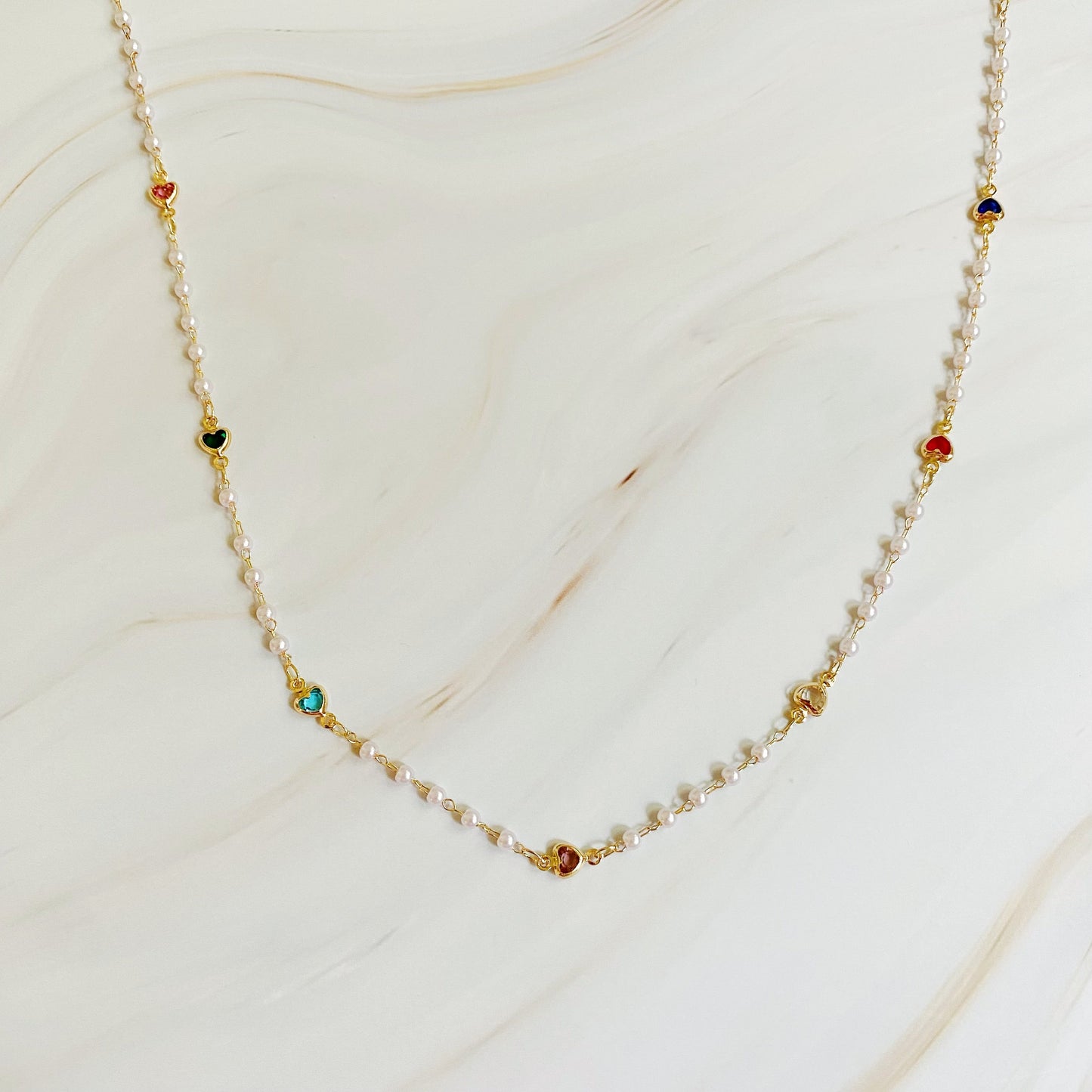 Precious Mini Heart & Pearls Necklace