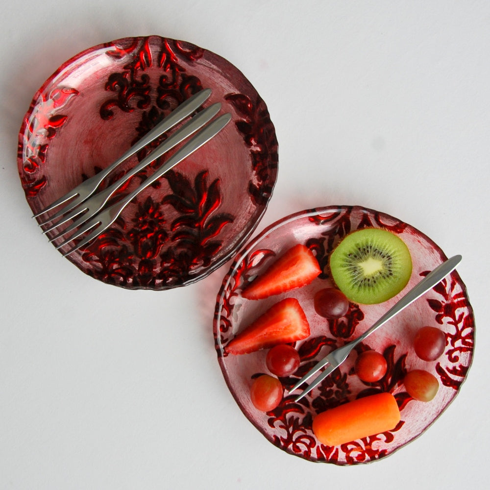 Damask 6.5" Red Canape Plates 4-Set