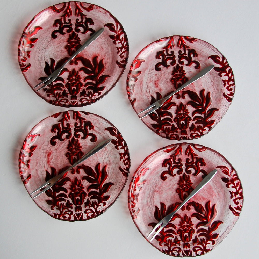 Damask 6.5" Red Canape Plates 4-Set