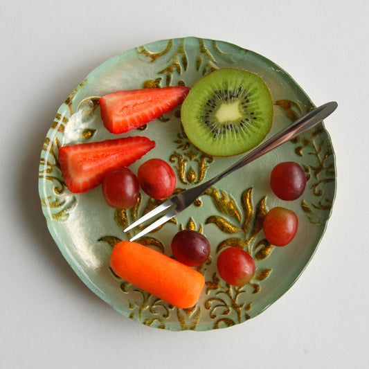 Damask 6.5" Turquoise & Gold Canape Plates 4-Set