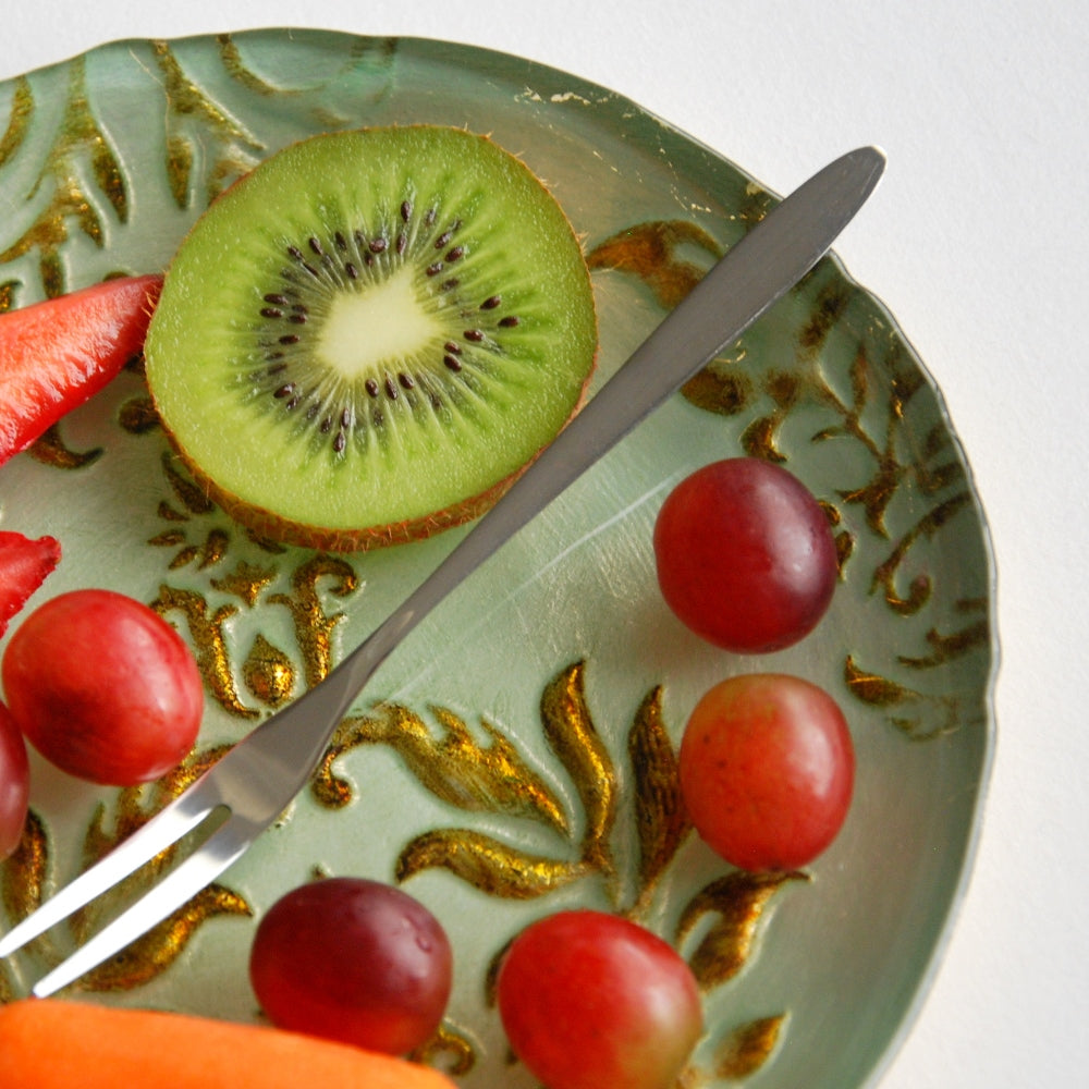 Damask 6.5" Turquoise & Gold Canape Plates 4-Set