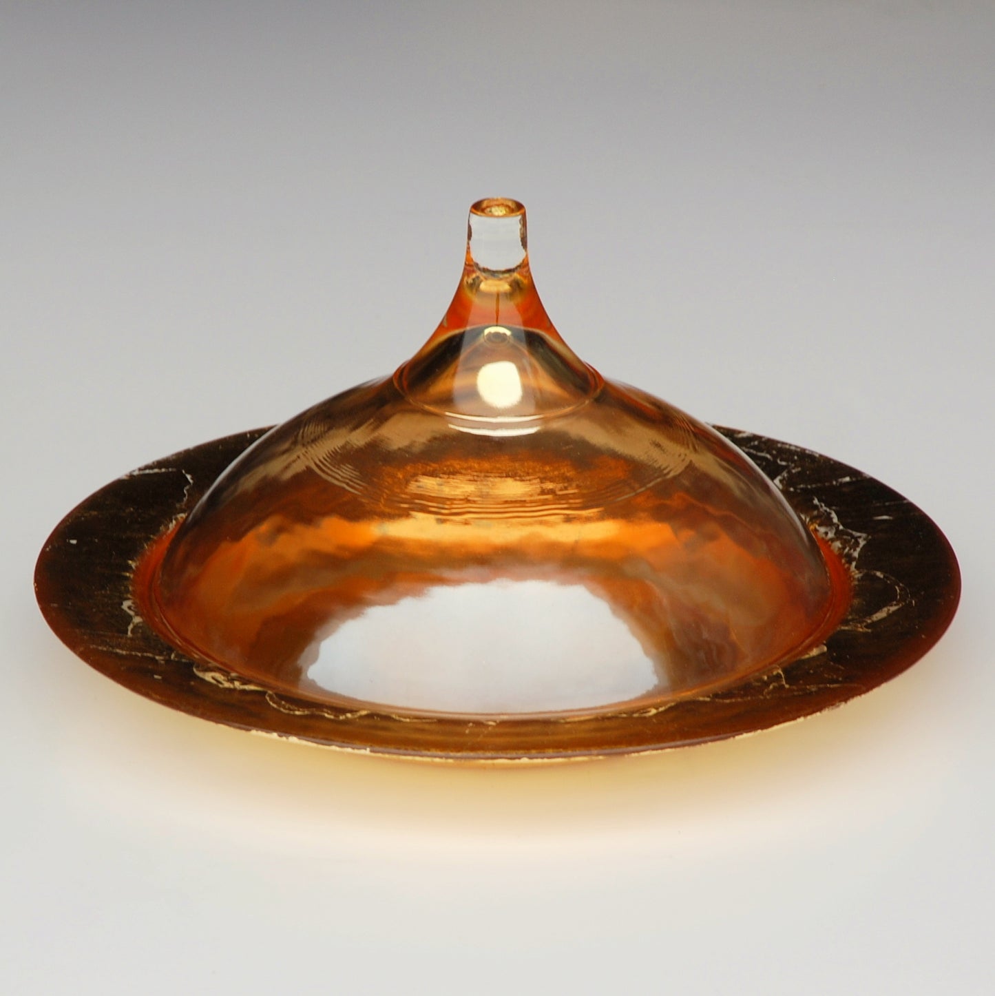 9" Gold & Amber Covered Dish