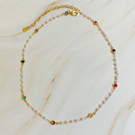 Precious Mini Heart & Pearls Necklace