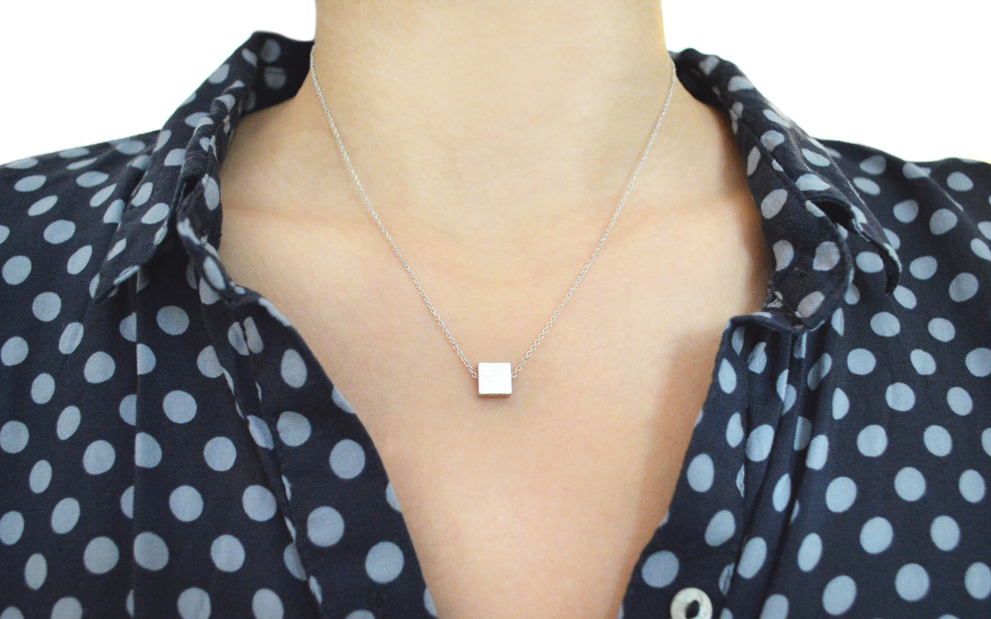 Square White Gold Hammered Necklace