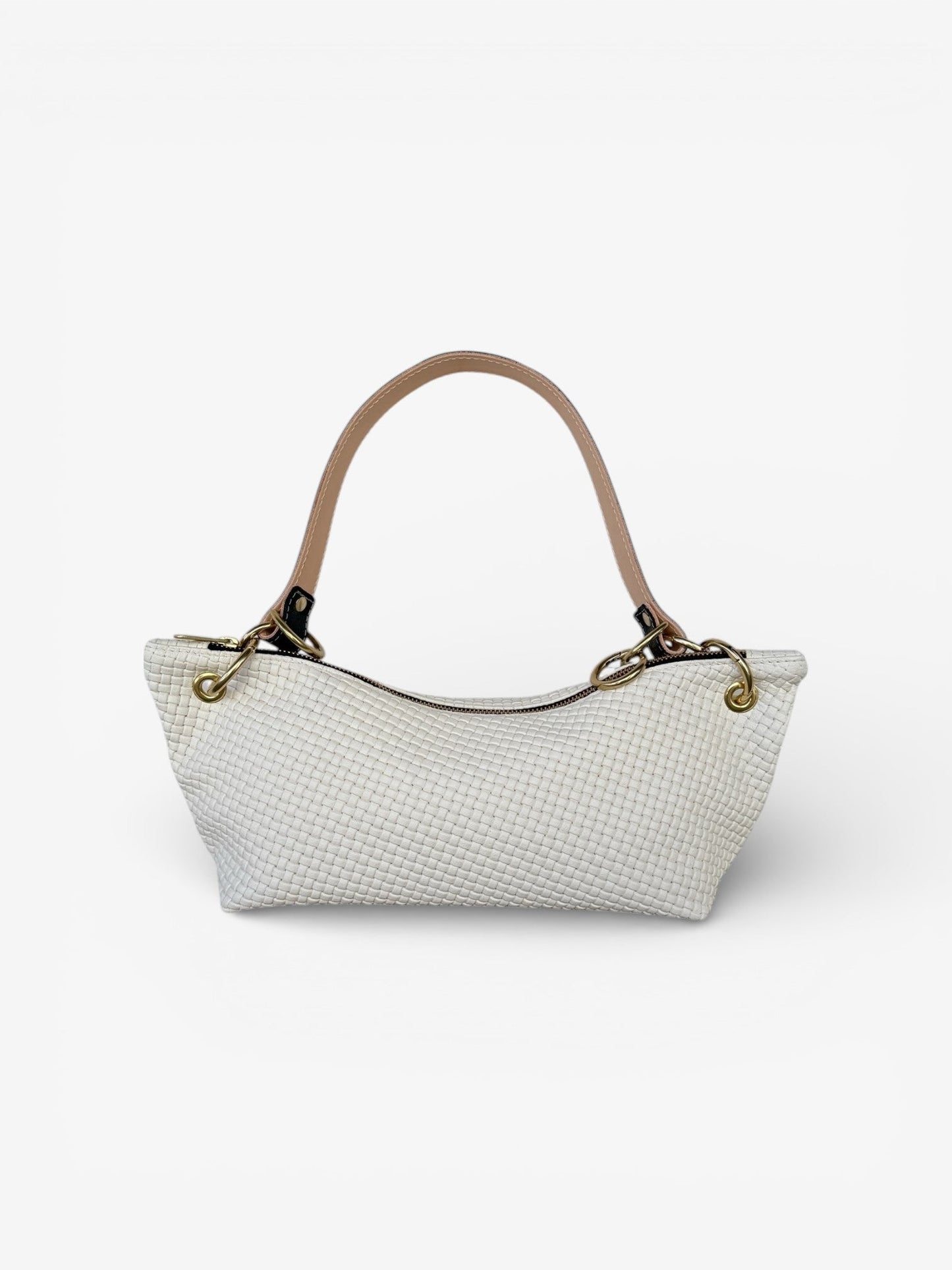 Blair-East West Shoulder Bag, Cream Woven Leather