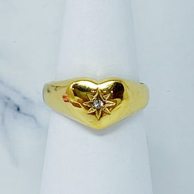 Sunburst Heart Signet Ring