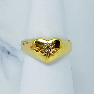 Sunburst Heart Signet Ring