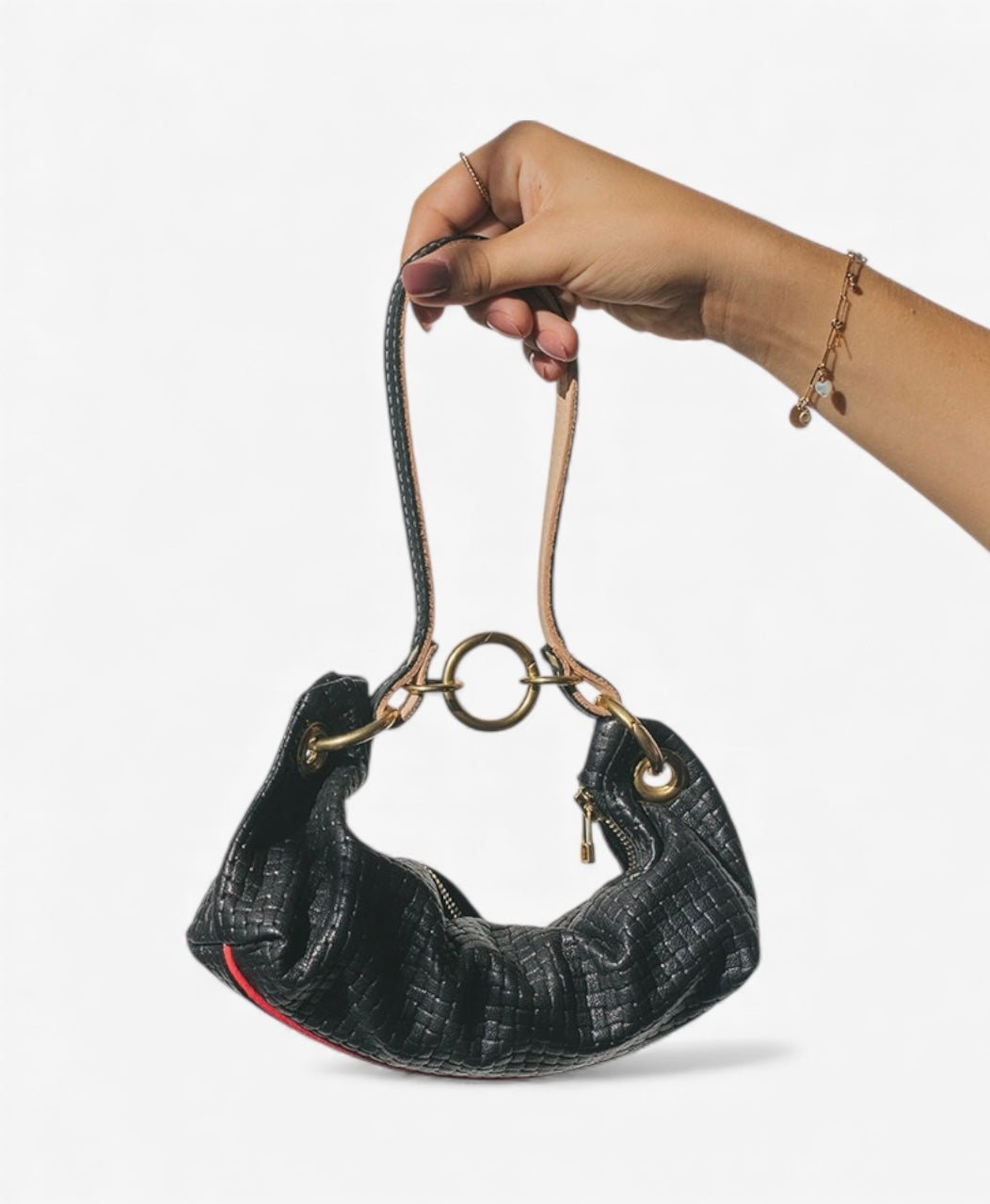 Baby Blair-East West Shoulder Bag, Black Woven Leather