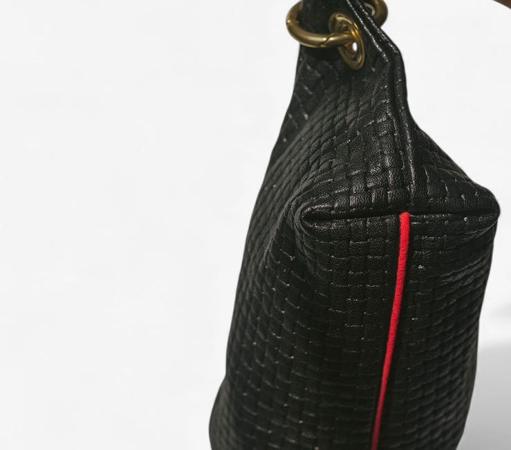 Baby Blair-East West Shoulder Bag, Black Woven Leather