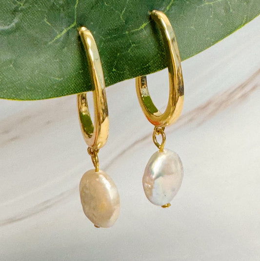 Pearl Dangle Hoops