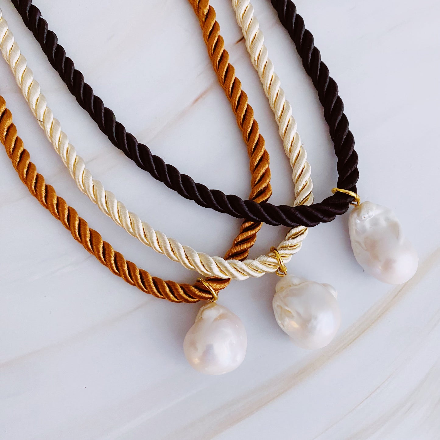Baroque Pearl Satin Rope Necklace