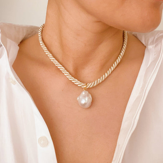 Baroque Pearl Satin Rope Necklace