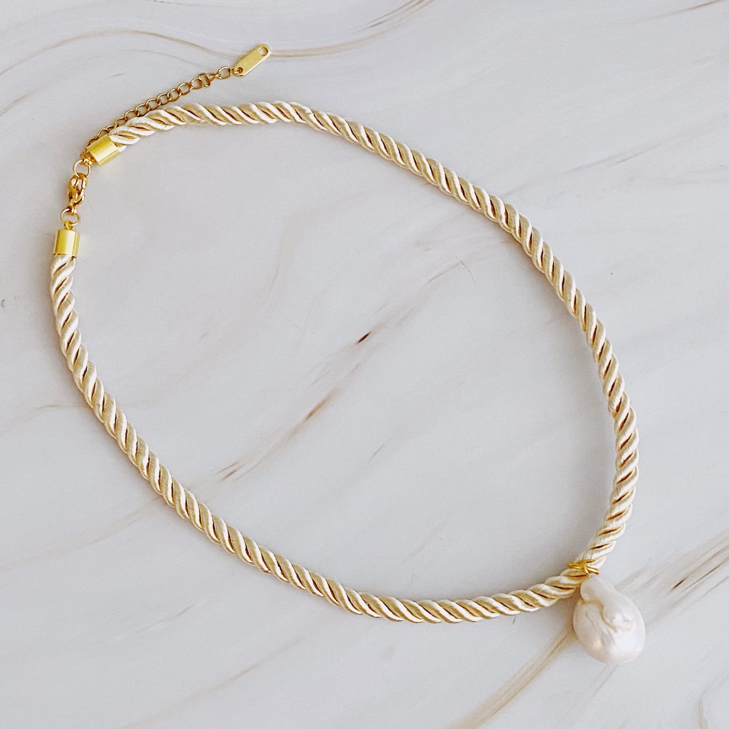 Baroque Pearl Satin Rope Necklace