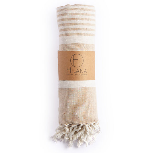 Beige Fethiye Striped Throw Blanket