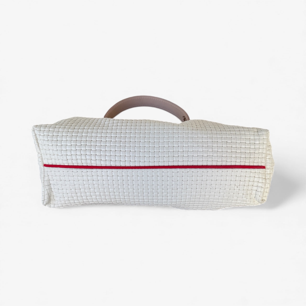 Blair-East West Shoulder Bag, Cream Woven Leather