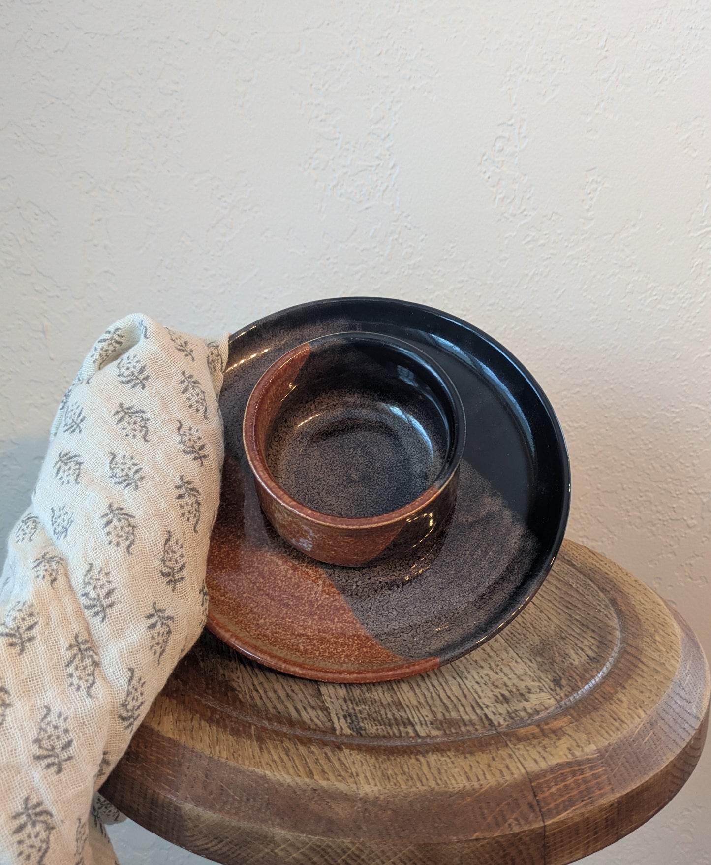 Fused Ceramic Orange & Black Dip Plate