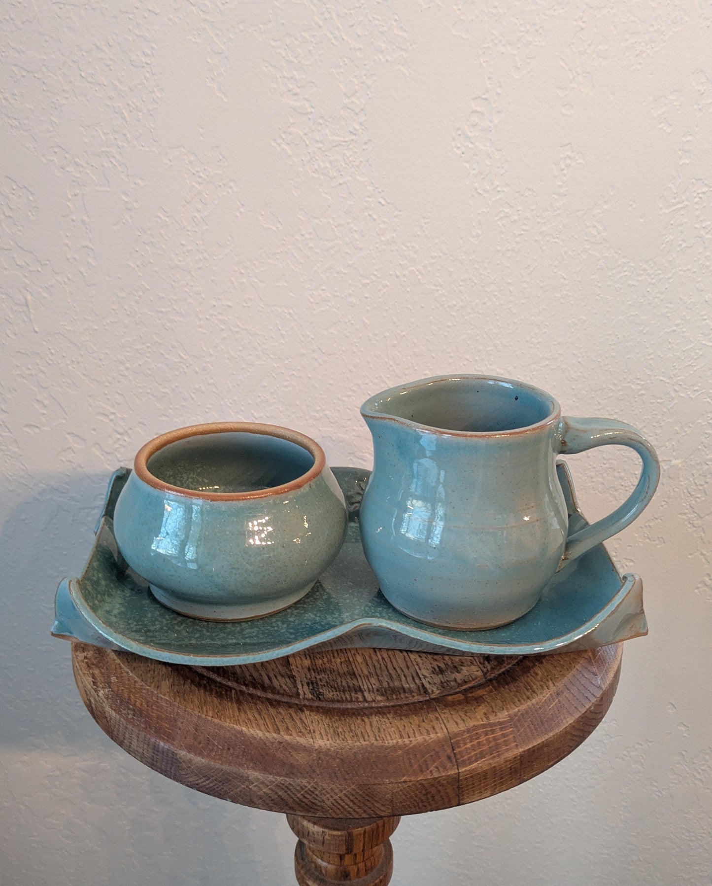 Light Blue Ceramic Cream & Sugar with Tray