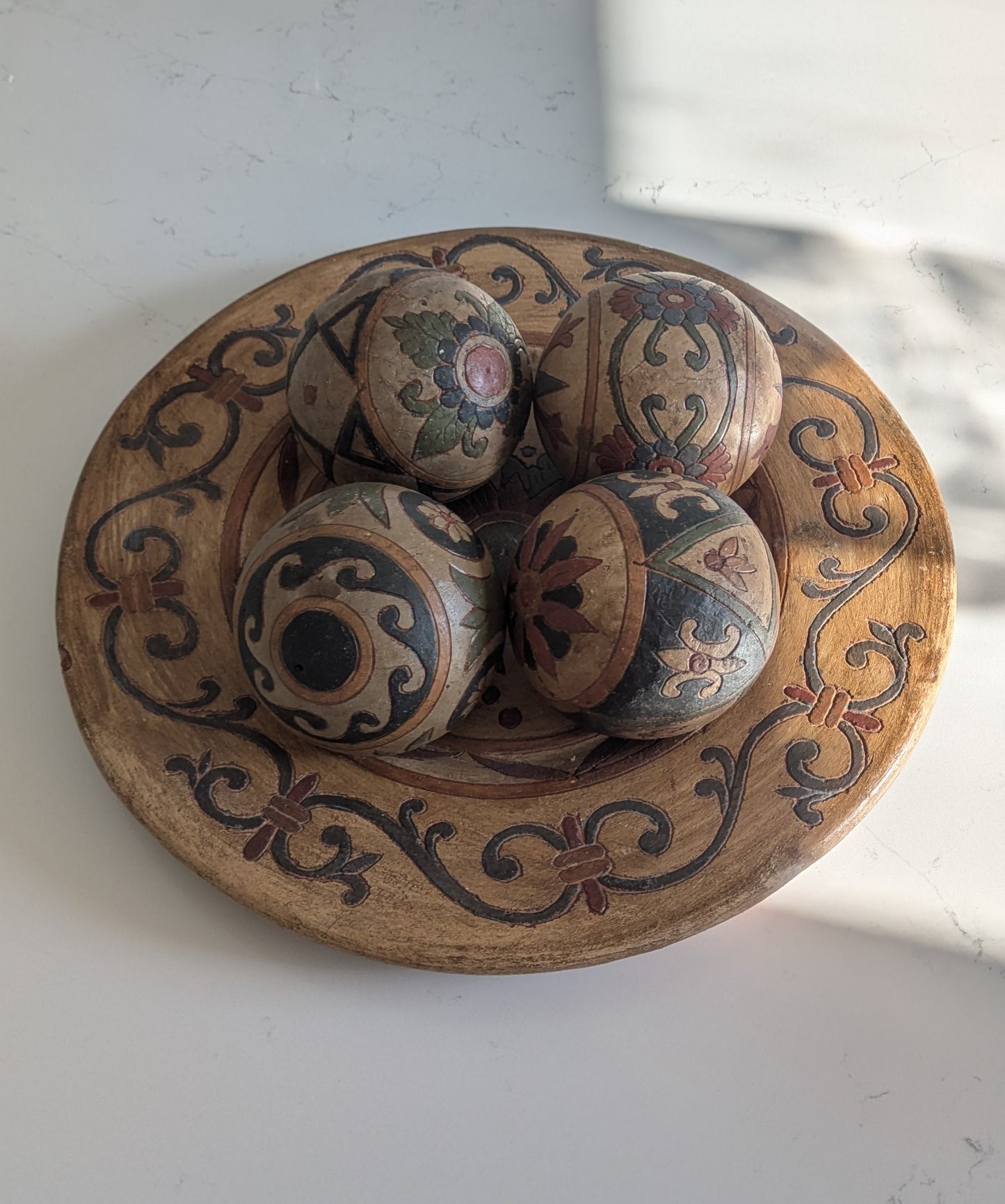 Decorative Folk Art Plate & Orbs