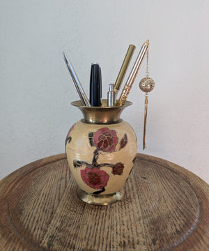 Small Hand Painted Brass Vase