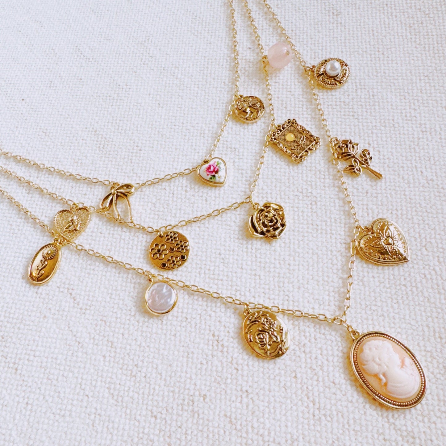 Vintage Rose Charm Layered Necklace