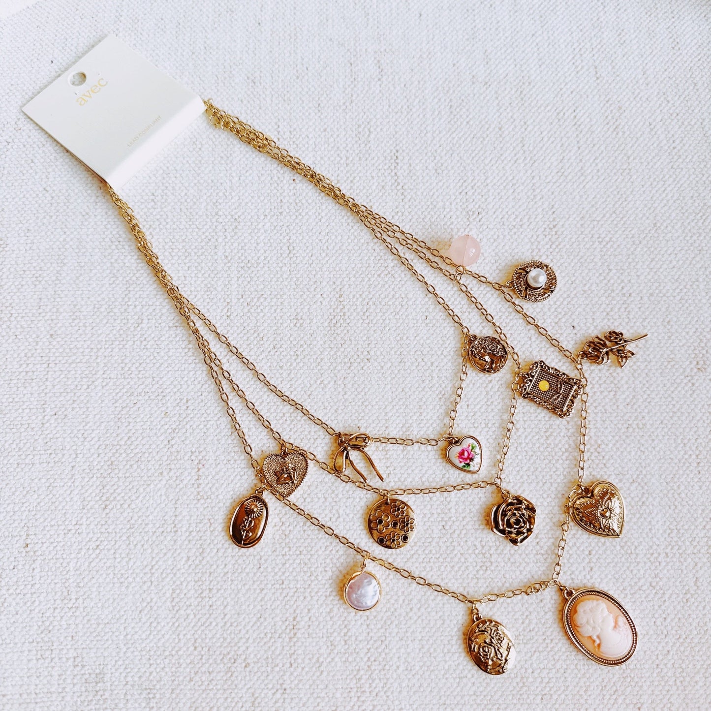 Vintage Rose Charm Layered Necklace