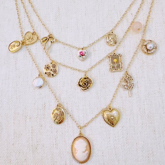 Vintage Rose Charm Layered Necklace