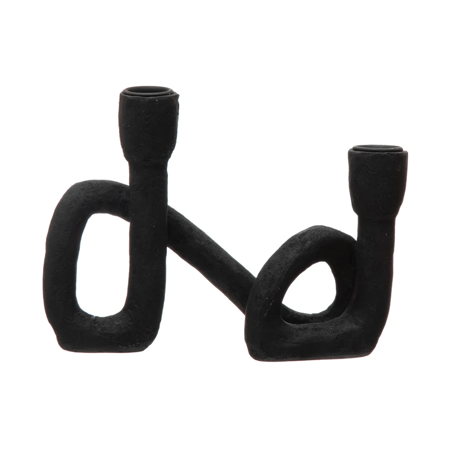 Black Abstract Double Taper Candle Holder