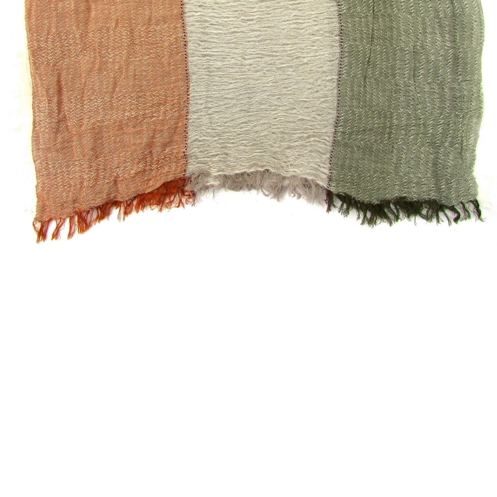 Terracotta, Green & Beige Turkish Cotton Blend Scarf