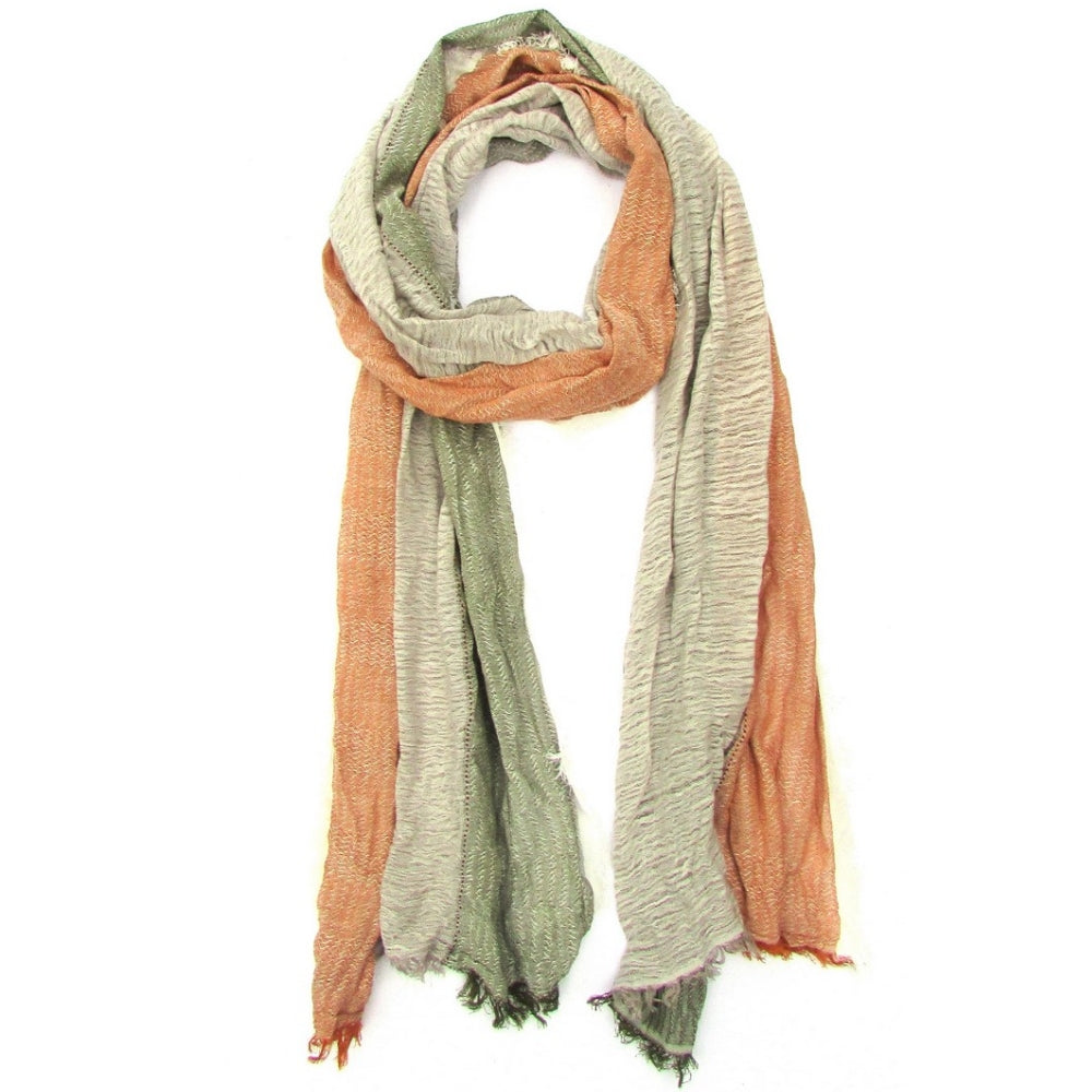 Terracotta, Green & Beige Turkish Cotton Blend Scarf