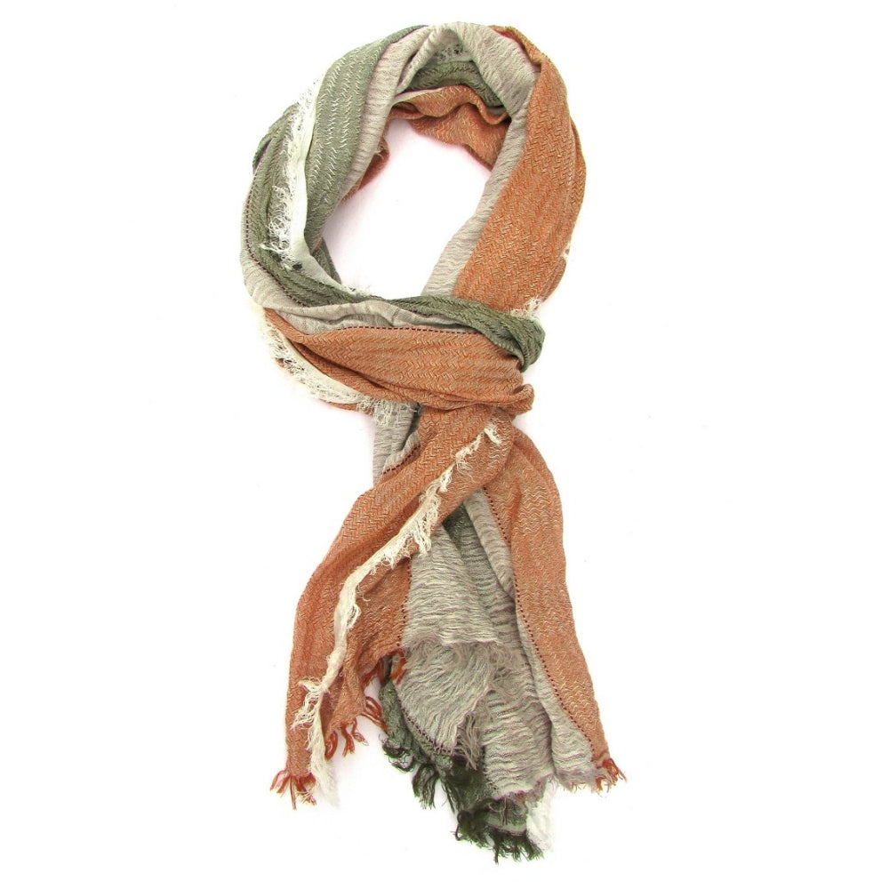 Terracotta, Green & Beige Turkish Cotton Blend Scarf