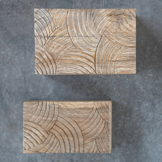 Hand-Carved Mango Wood Storage Boxes, Set of 2