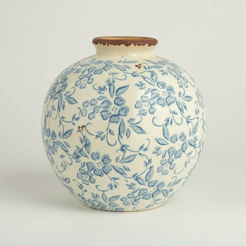 Lainey Terracotta Floral Transferware Vase